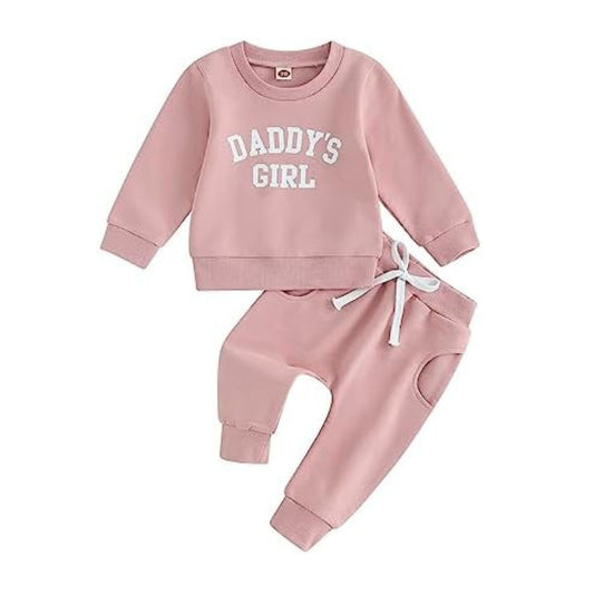 Baby Girl Clothes Daddy Mama Saying Outfits Long Sleeve Fall Winter Infant Toddler Sweatshirt Top Pants Set