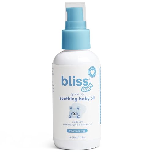 Bliss Baby Soothing Baby Oil, All Natural, Fragrance Free & Vegan, Made with Organic Avocado Oil & Other Plant-Based Ingredients, Dermatologist Tested, Hydrating Baby Massage Oil, 4 fl. Oz.