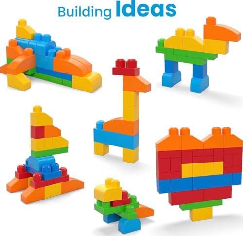 MEGA BLOKS First Builders Toddler Blocks Toys Set, Deluxe Building Bag with 150 Pieces and Storage, Blue, Ages 1+ Years