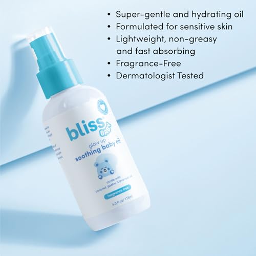 Bliss Baby Soothing Baby Oil, All Natural, Fragrance Free & Vegan, Made with Organic Avocado Oil & Other Plant-Based Ingredients, Dermatologist Tested, Hydrating Baby Massage Oil, 4 fl. Oz.