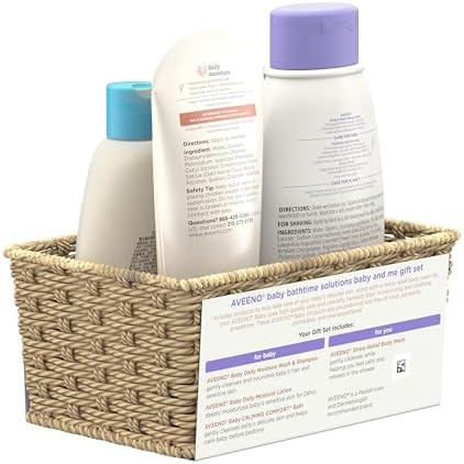 Aveeno Baby Bathtime Solutions Baby & Me Gift Set with Baby Wash & Shampoo, Calming Baby Bath, Baby Daily Moisturizing Lotion & Stress Relief Body Wash for Mom, Oatmeal, 4 Items