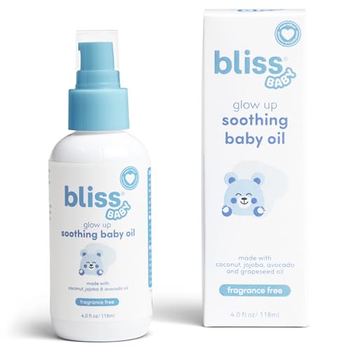 Bliss Baby Soothing Baby Oil, All Natural, Fragrance Free & Vegan, Made with Organic Avocado Oil & Other Plant-Based Ingredients, Dermatologist Tested, Hydrating Baby Massage Oil, 4 fl. Oz.