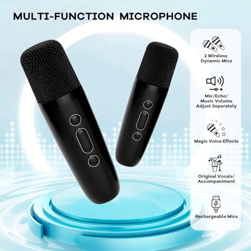 YLL Mini Karaoke Machine with 2 Wireless Microphones for Kids Adults, Portable Bluetooth Speaker Easter Gift for 3+ Years Old Boys And Girls Home (Black)