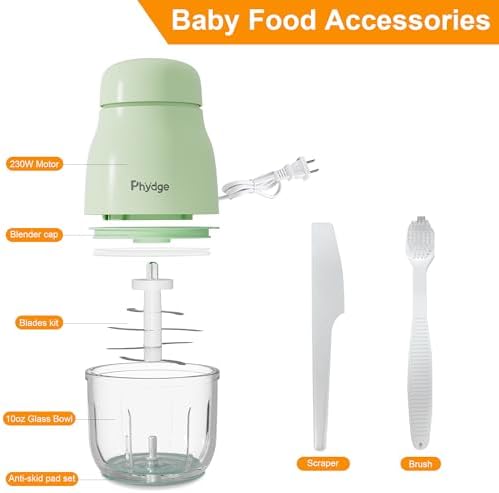 Baby Food Maker, Green Baby Food Blender, 10oz Baby Food Puree Maker, Food Processor for Baby Food Fruit Vegetable Meat, 10-Second Quick Soft Food Prep for Baby