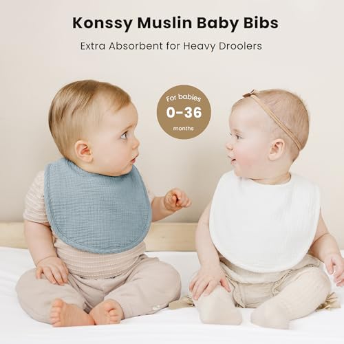 Konssy Muslin Baby Bibs 8 Pack Baby Bandana Drool Bibs Cotton for Unisex Boys Girls, 8 Solid Colors Set for Teething Drooling