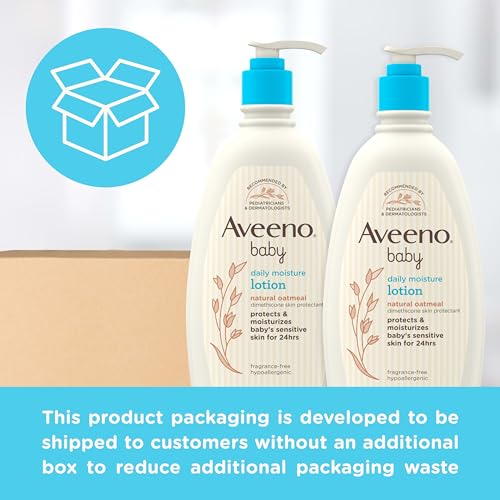 Aveeno Baby Daily Moisture Body Lotion for Sensitive Skin, Hypoallergenic Moisturizing Baby Lotion with Nourishing Oat to Deeply Moisturize Baby's Skin, Fragrance-Free, 18 fl. oz, 2 Pack