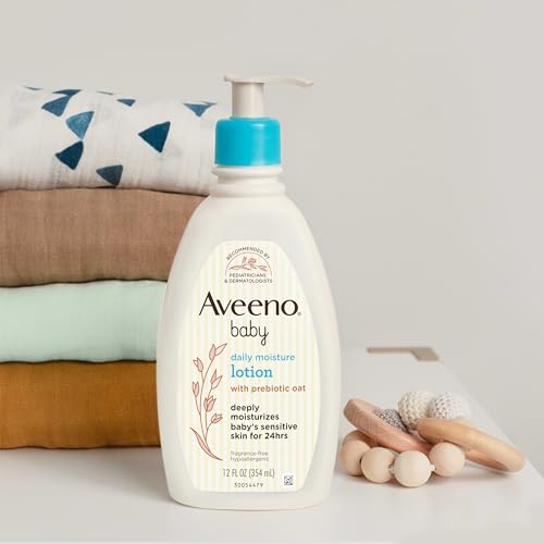 Aveeno Baby Daily Moisture Body Lotion for Sensitive Skin, Hypoallergenic Moisturizing Baby Lotion with Nourishing Oat to Deeply Moisturize Baby's Skin, Fragrance-Free, 18 fl. oz, 2 Pack