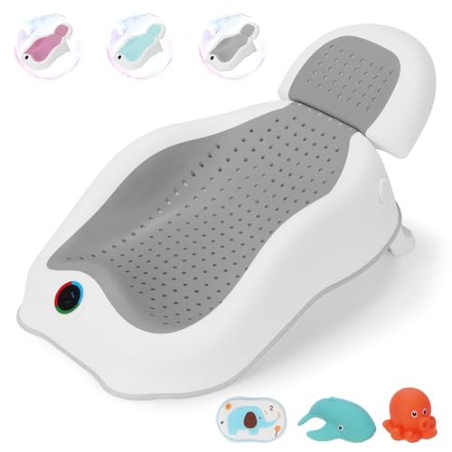 Baby Bath Support | Newborn Bathtub,Ideal for Babies Less Than 6 Months Old with Thermometer Baby Bather, Baby tubs for Baby tubs for Newborn Essentials Must Haves-Baby tub (Gray)