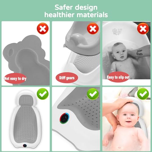 Baby Bath Support | Newborn Bathtub,Ideal for Babies Less Than 6 Months Old with Thermometer Baby Bather, Baby tubs for Baby tubs for Newborn Essentials Must Haves-Baby tub (Gray)