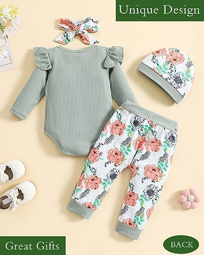 Baby Girl Clothes Infant Girl Newborn Outfit Romper Fall Winter Pants Set Cute Hat Headband for Baby Girls