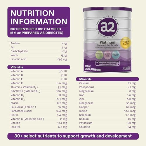 a2 Platinum® Premium Infant Formula for Babies ages 0-12 Months, Milk-Based Powder with Iron. Nutritionally Complete, made with pure and natural a2 Milk® - 14.1 - oz Can