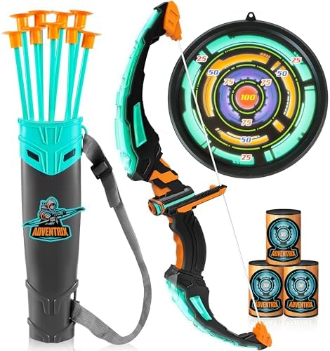 JOYIN Kids Bow and Arrow Set, LED Light Up Archery Toy Set with 9 Suction Cup Arrows, Target & Arrow Case, Indoor and Outdoor Hunting Play Gift Toys for Kids, Boys & Girls Ages 6-12