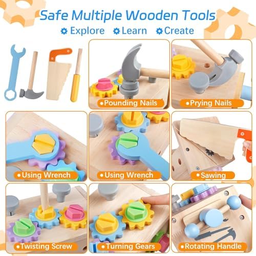 Aliex Wooden Kids Tool Set, 30pcs Toy Tools for Toddlers with Vest, Tool Kit Toddler Montessori Stem Learning Educational Toys for 3 4 5 Years Old Boys Girls, Birthday Gift for Kids