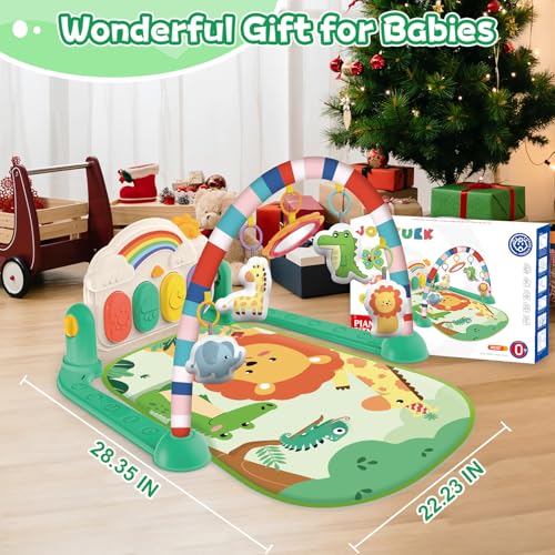 Baby Gyms Play Mats, Tummy Time Mat Toys, Infant Play Mat and Activity Gym, Baby Play Piano Gym Mat, Play Mats for Babies Newborns and Toddlers, Baby Activity Mat Toys 0-3-6-12 Months (Green)