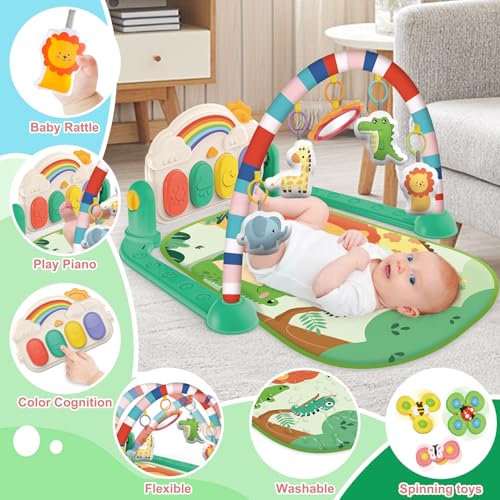 Baby Gyms Play Mats, Tummy Time Mat Toys, Infant Play Mat and Activity Gym, Baby Play Piano Gym Mat, Play Mats for Babies Newborns and Toddlers, Baby Activity Mat Toys 0-3-6-12 Months (Green)