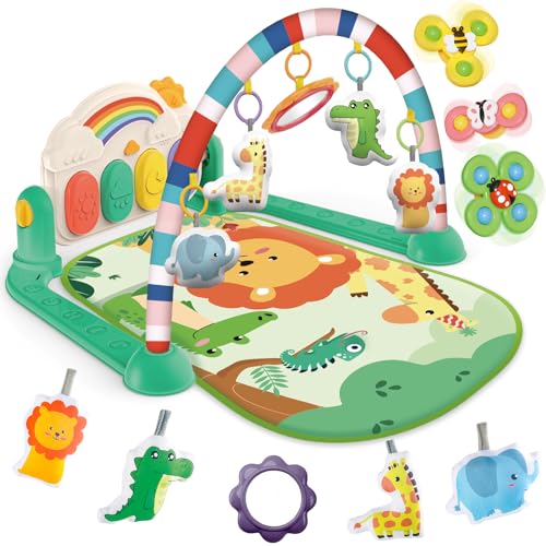 Baby Gyms Play Mats, Tummy Time Mat Toys, Infant Play Mat and Activity Gym, Baby Play Piano Gym Mat, Play Mats for Babies Newborns and Toddlers, Baby Activity Mat Toys 0-3-6-12 Months (Green)